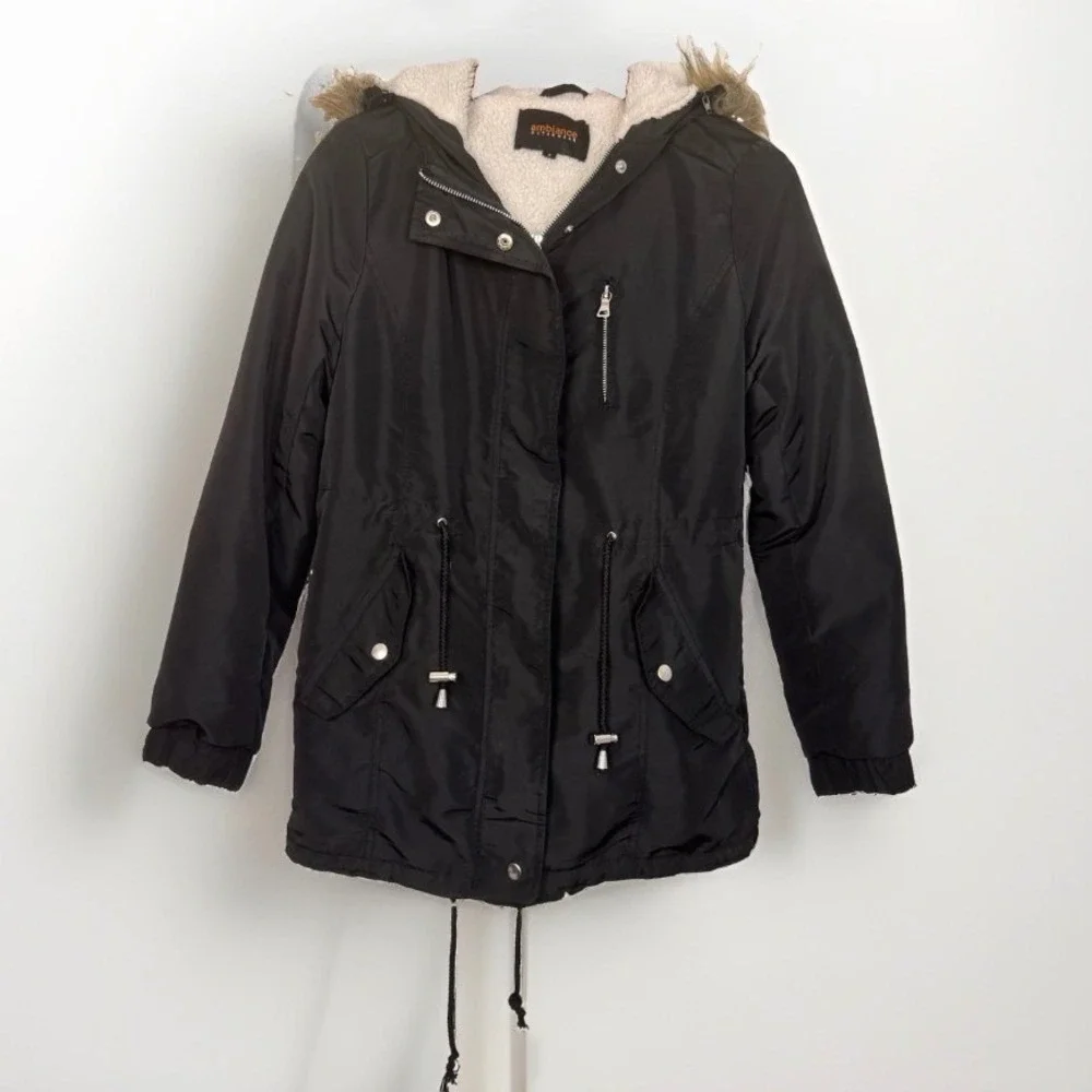 Ambiance Outerwear Parka Women S Black Long Sleeve Sherpa Lined Faux Fur Hood